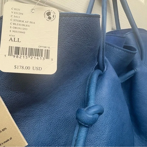 Free People Head Over Heels Tote in Blue Leather NWT - Picture 7 of 11